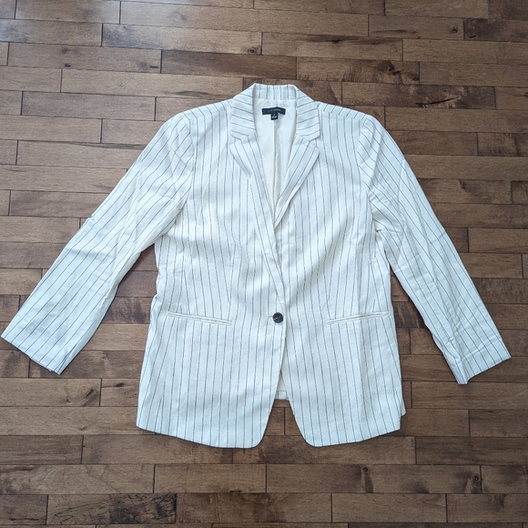 Ann Taylor Linen Blazer Cream Pinstripe - Picture 2 of 10